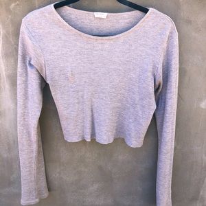 John Galt Long Sleeve Light Grey Crop Top